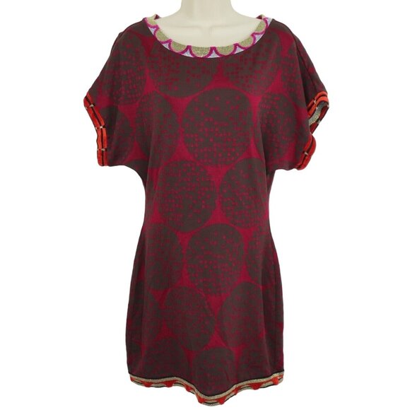 Custo Barcelona Women 2 Red Multicolor Geometric Polka Dot Sheath Tunic Dress - Picture 1 of 9